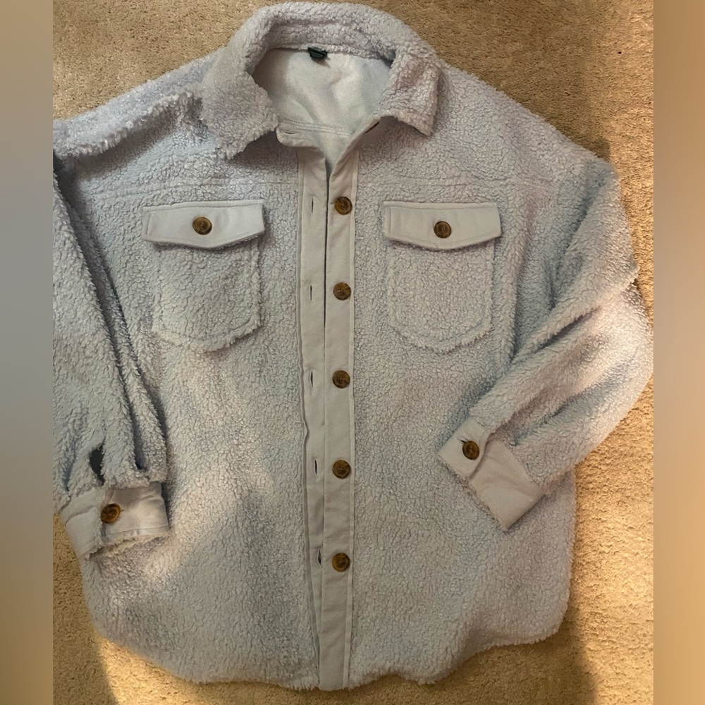 wild fable Plush Sherpa Button-Up Jacket in Light Gray